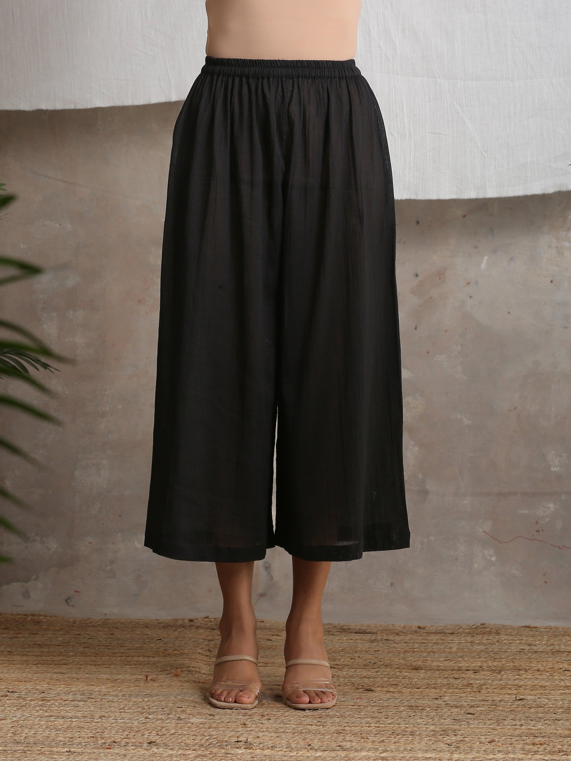 trueBrowns Crinkle Black Palazzo | Swadesiicart