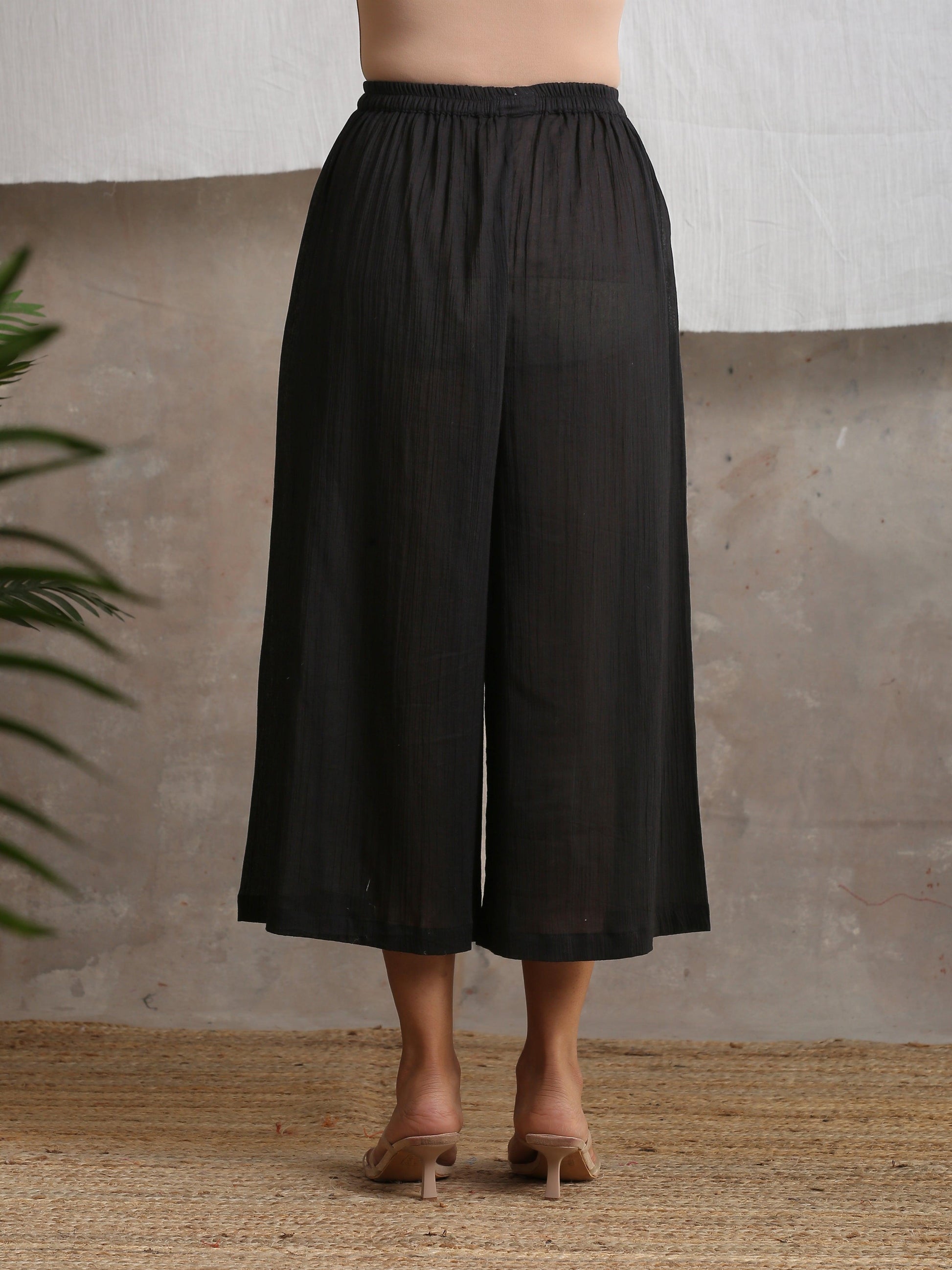trueBrowns Crinkle Palazzo - Black | Swadesiicart