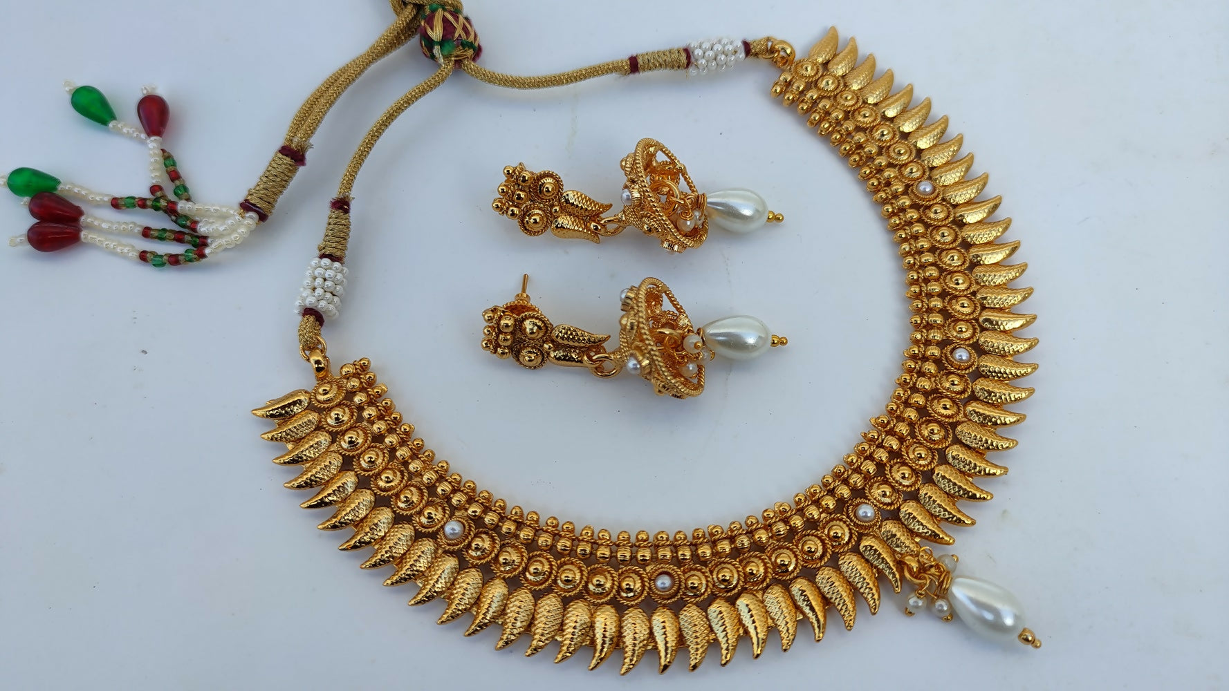 Metallic Necklace set with White Agate Stones - Grab2buy