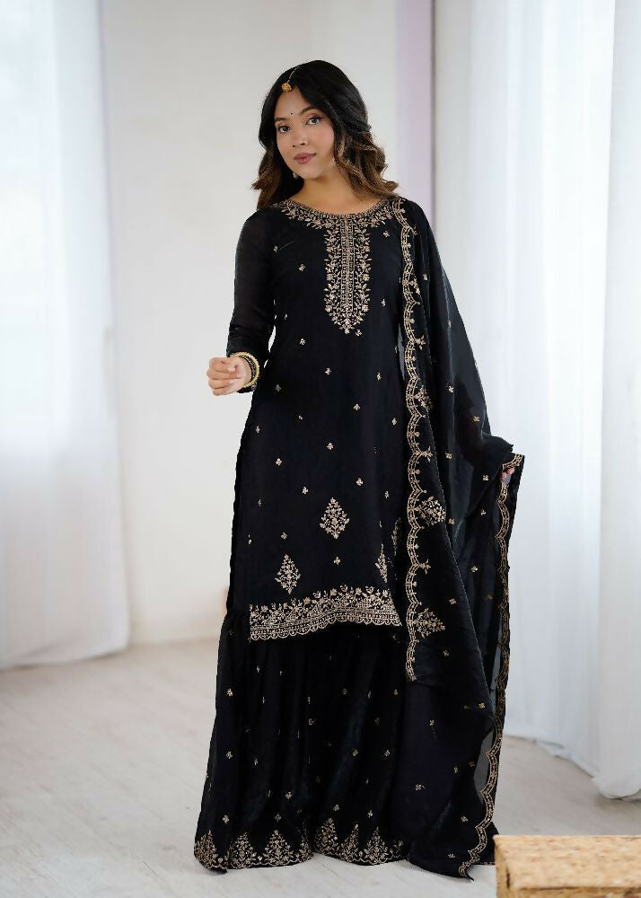Joban Fashion White Kurta Set Silk Sequence Embroidery Work 