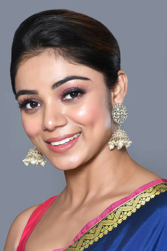 Joban Fashion Women Kundan Pearl Golden White Earrings 