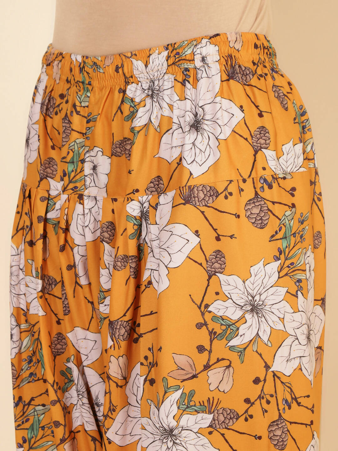 Janasya Women's Mustard Moss Digital Floral Printed Casual A-line Co-ords 