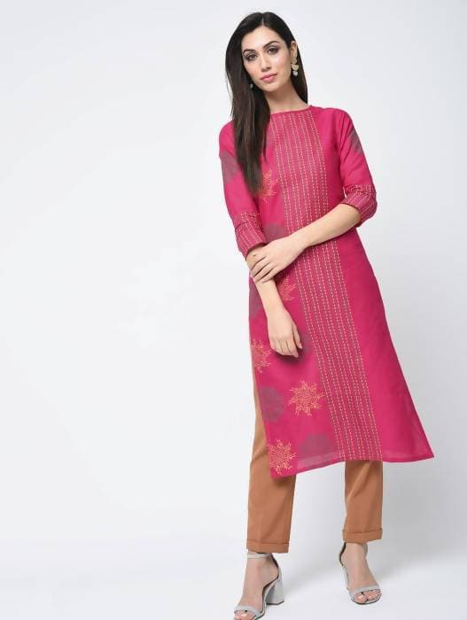 Aniyah Cotton Block Printed Straight Kurta Magenta Color (AN-127K) | Grab2Buy