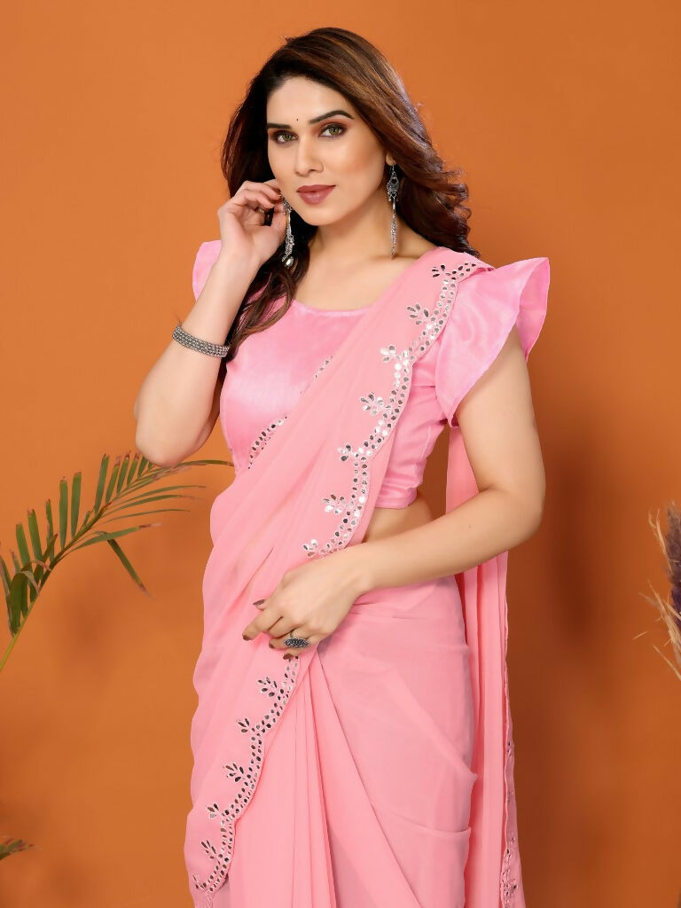 Partywear Designer Light Pink Georgette Fancy Saree - Starwalk
