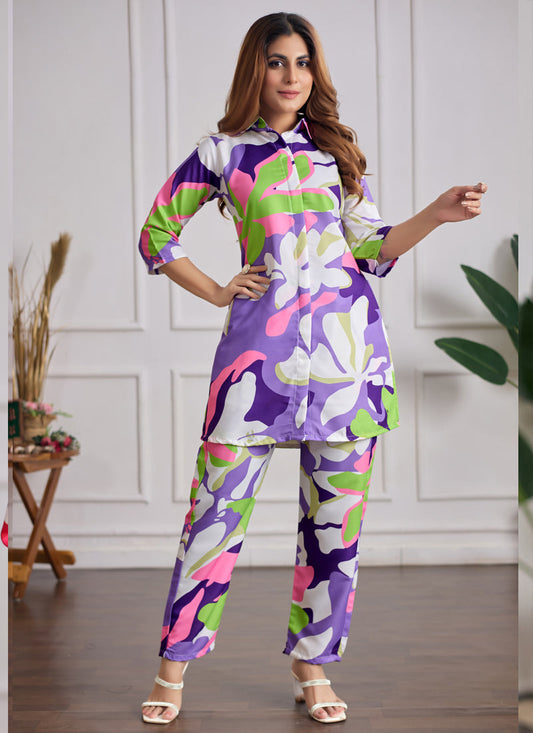 Prazu Fashion Multi Color Printed Cotton Reyon Festival Wear Co-Ord Set