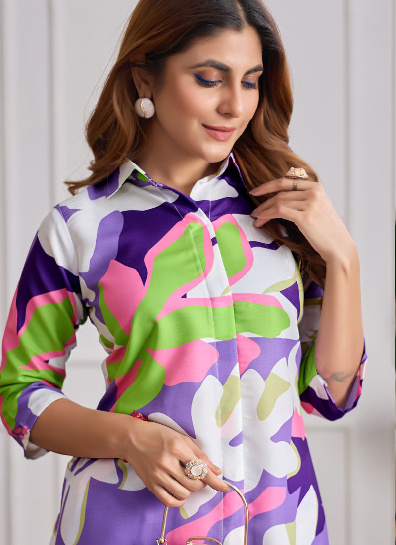 Prazu Fashion Multi Color Printed Cotton Reyon Festival Wear Co-Ord Set