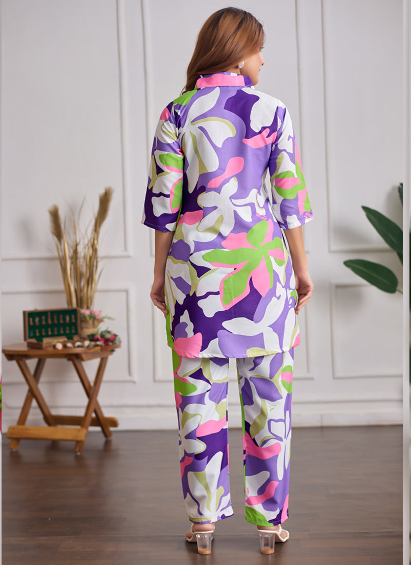 Prazu Fashion Multi Color Printed Cotton Reyon Festival Wear Co-Ord Set