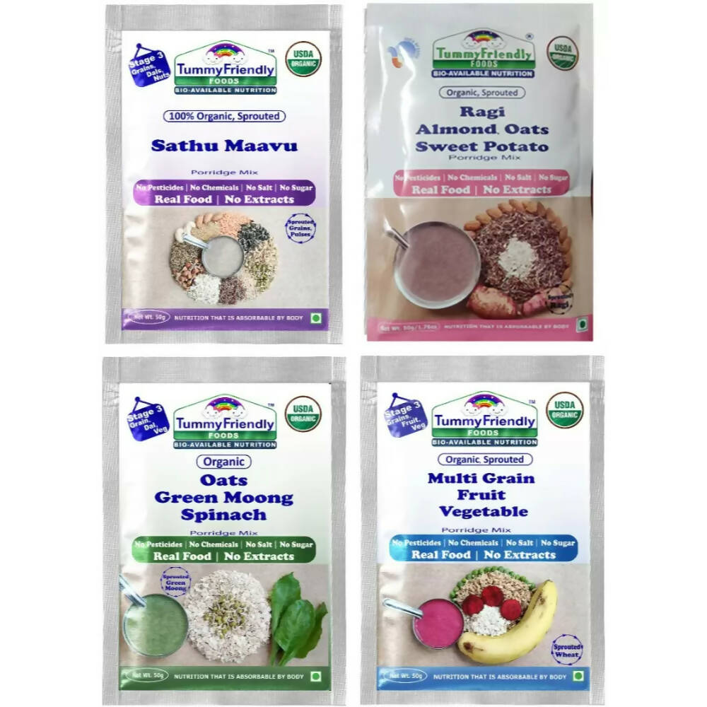 TummyFriendly Foods Certified Stage3 Porridge Mixes Trial Packs - Ragi, MultiGrain, Oats, Sathu Maavu for 8 Months Old Baby  Grab2Buy TummyFriendly Foods Grab2Buy