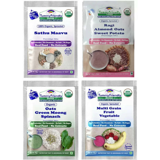 TummyFriendly Foods Certified Stage3 Porridge Mixes Trial Packs - Ragi, MultiGrain, Oats, Sathu Maavu for 8 Months Old Baby  Grab2Buy TummyFriendly Foods Grab2Buy