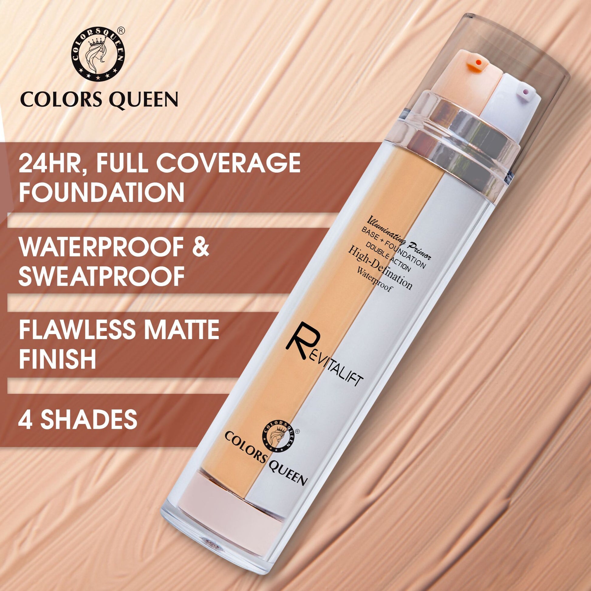 Colors Queen Revitalift Illuminating Primer Base + Foundation - 02 Fair | Swadesiicart