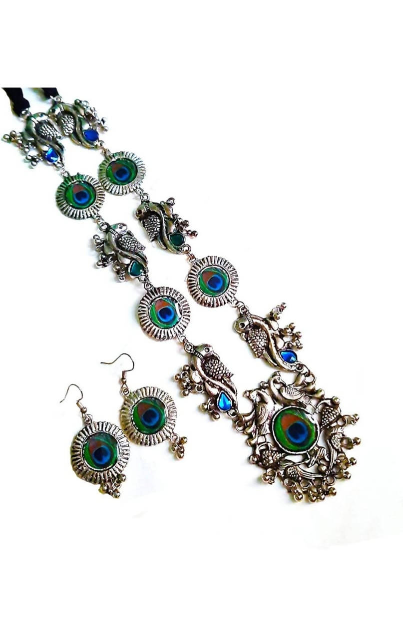 Mominos Fashion Silver-Plated Peacock Design Necklace Set Mangalsutra - Grab2buy