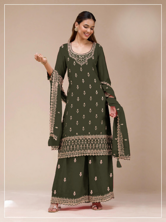 Anaita Mehendi Georgette Stitched Suit with Heavy Embroidery Work