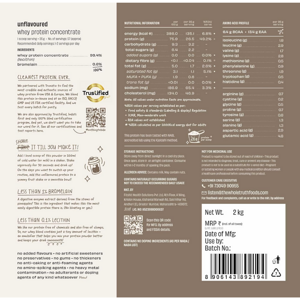 The Whole Truth Whey Protein Concentrate Unflavoured  Grab2Buy The Whole Truth Grab2Buy