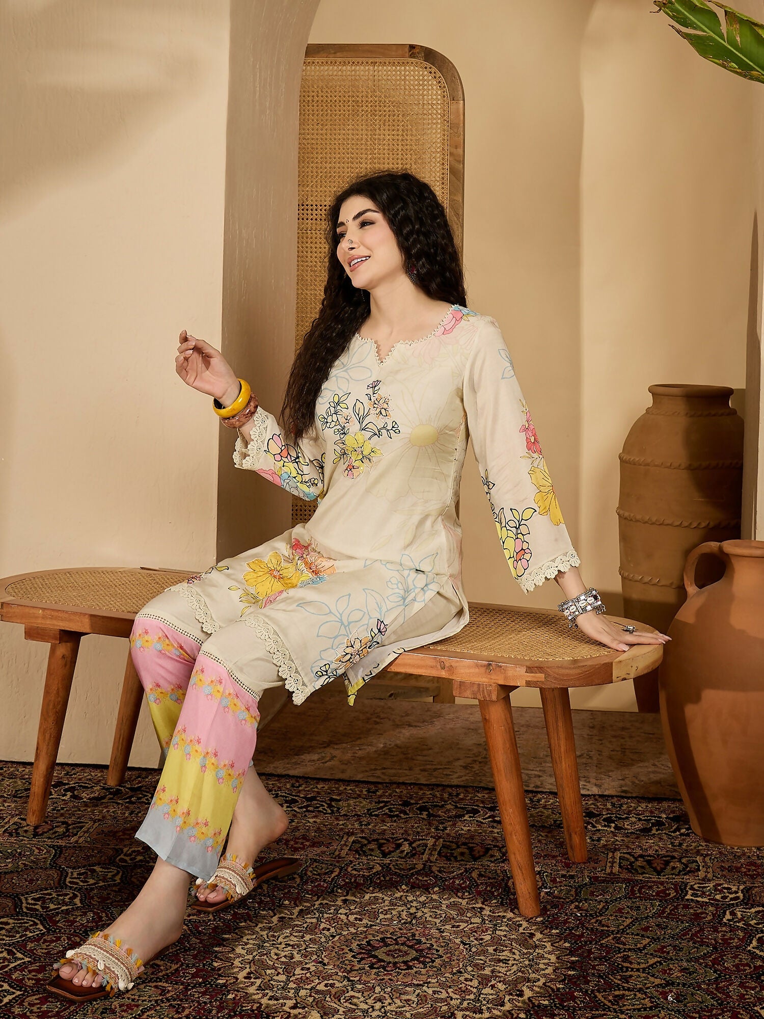 Joban Fashion Printed Cream Pure Cotton Cord Set