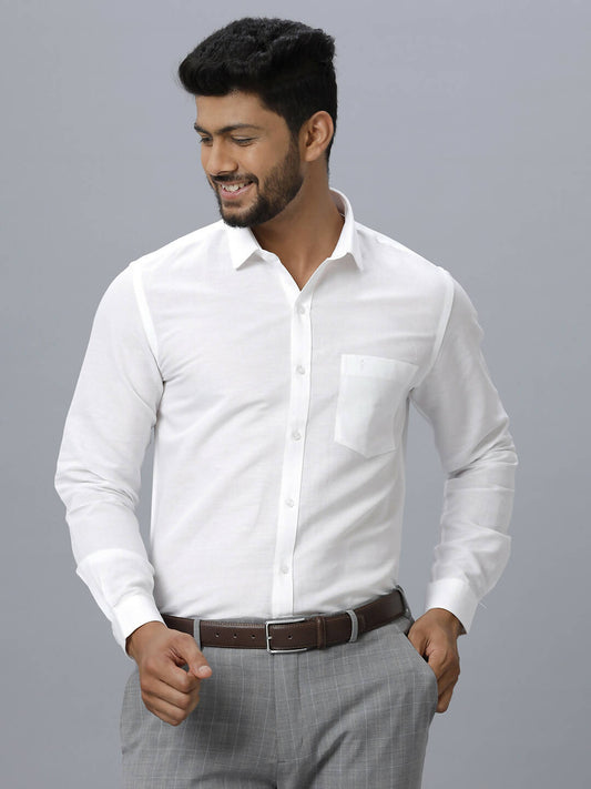 Ramraj Cotton Mens Full Sleeve White Shirt Plus Size - Justice White 