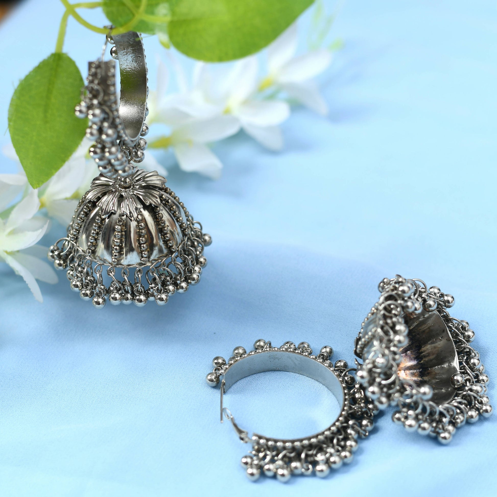 Mominos Fashion Johar Kamal Oxidised Silver-Plated Brass Finish Ghungroo Necklace with Earrings For Women - Grab2buy