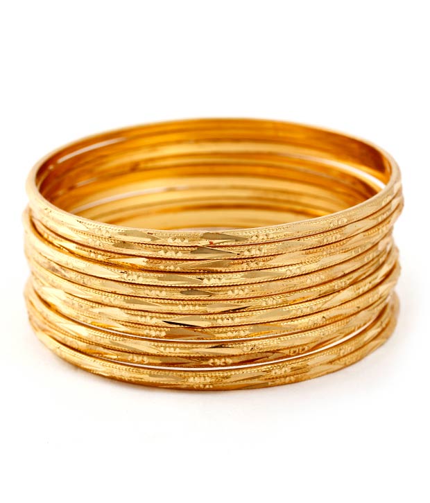 Gold-Polished Alloy Set Of 12 Thin Bangles - The Pari 