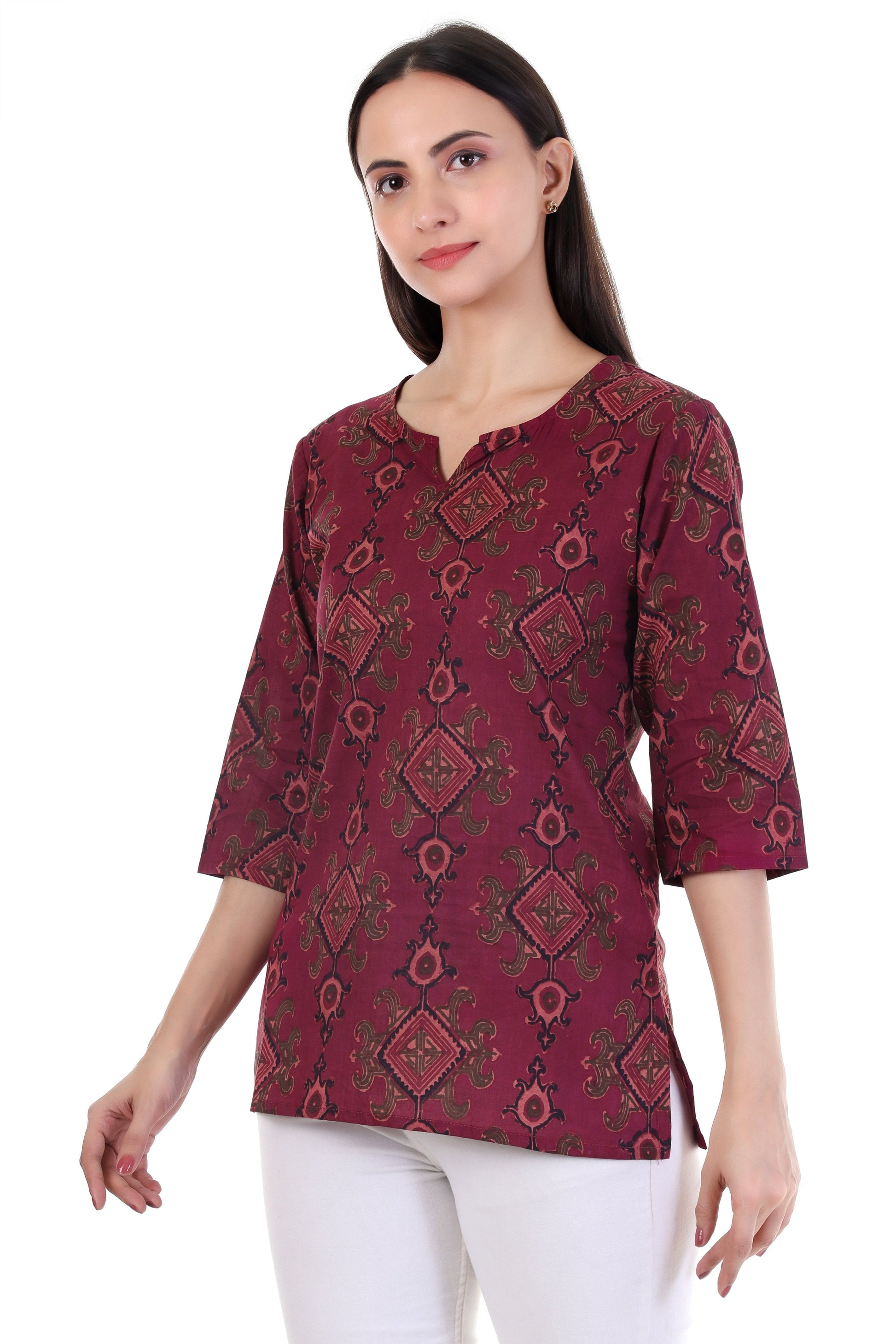 Jaitra Apparels Women Printed Pure Cotton Straight Kurta (Wine) | Grab2Buy