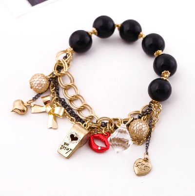Gold-Polished Alloy Classy Beaded Charm Bracelet - The Pari | Grab2Buy