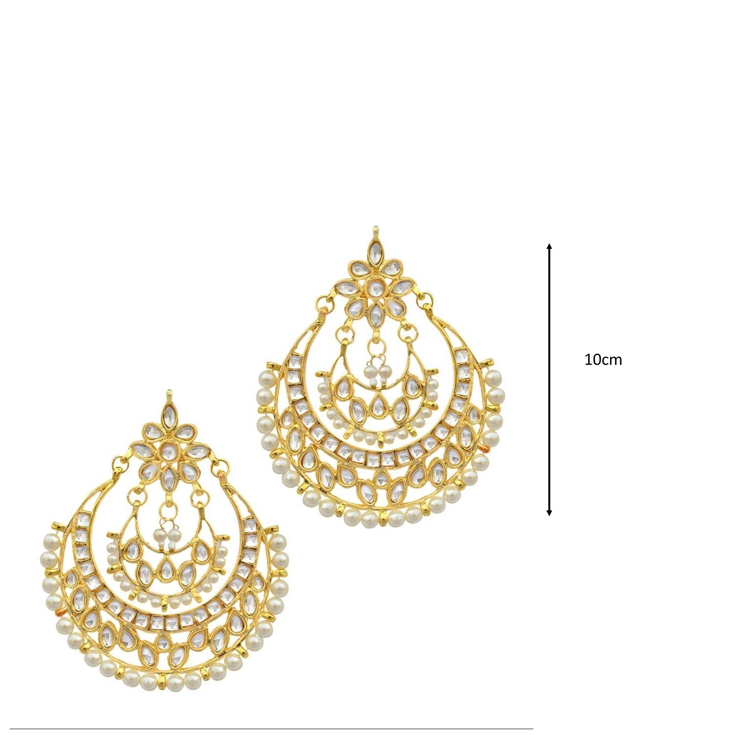 Gold-Plated Alloy Kundan & Pearl Chandbali Earrings - The Pari - Grab2buy