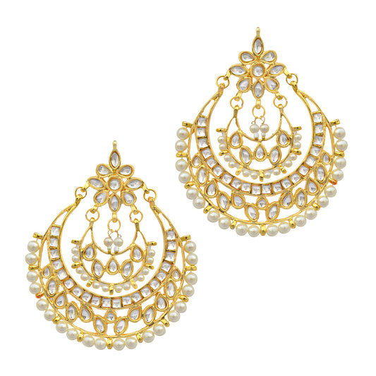Gold-Plated Alloy Kundan & Pearl Chandbali Earrings - The Pari - Grab2buy