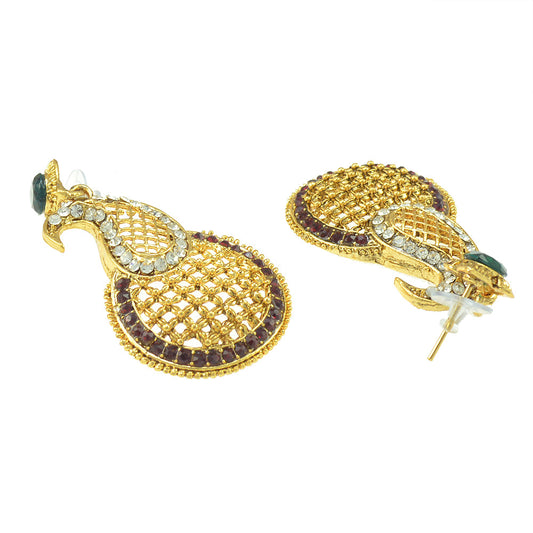 Gold-Plated Alloy Peacock Shaped Designer Earrings - The Pari - Grab2buy