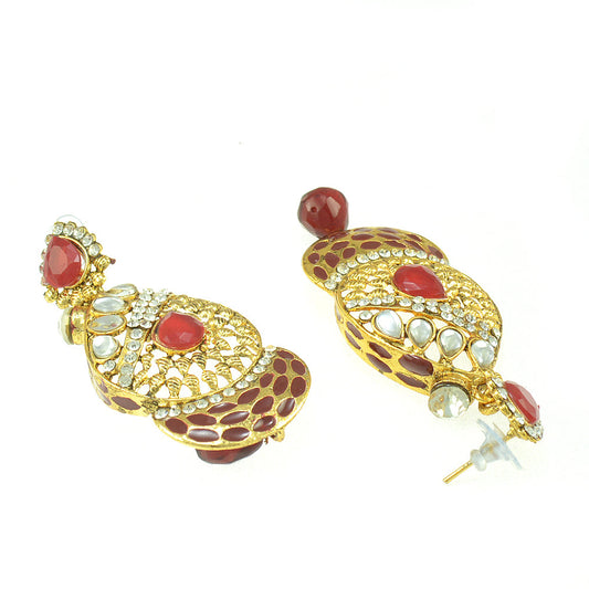 Gold-Plated Alloy Traditional Look Pearl Studded Earrings - The Pari - Grab2buy