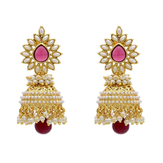 Gold-Plated Alloy Pearl Studded Jhumka Earrings - The Pari - Grab2buy