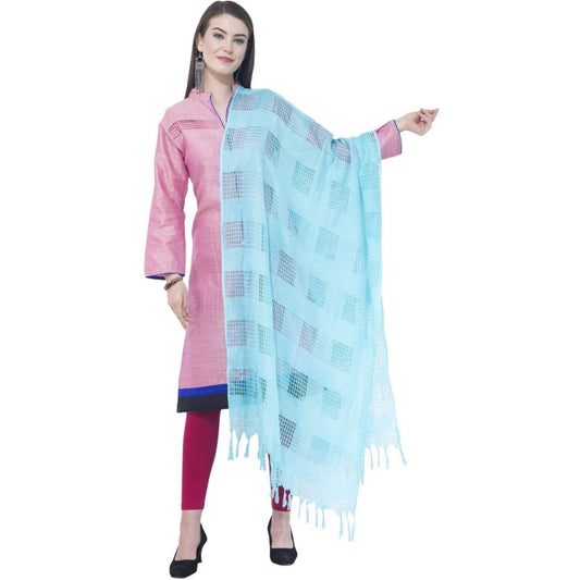 A R SILK Firozi Color Window square Cotton Dupattas and Chunnis