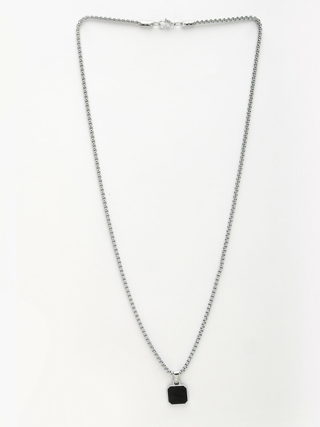 NVR Men's Silver-Plated Artificial Stone Stainless Steel Pendant with Chain 