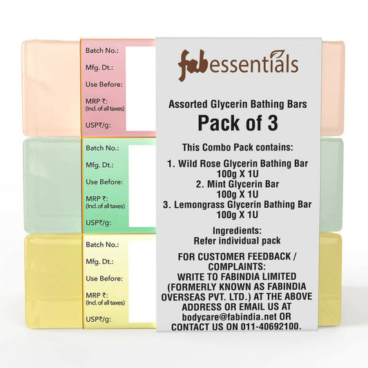 Fabessentials Assorted Glycerin Bathing Bars Combo - Wild Rose, Mint & Lemongrass - Grab2buy