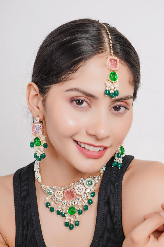 Divisha Alloy Gold-plated Trendy Multicolour Choker Pearl Jewellery Set | Grab2Buy