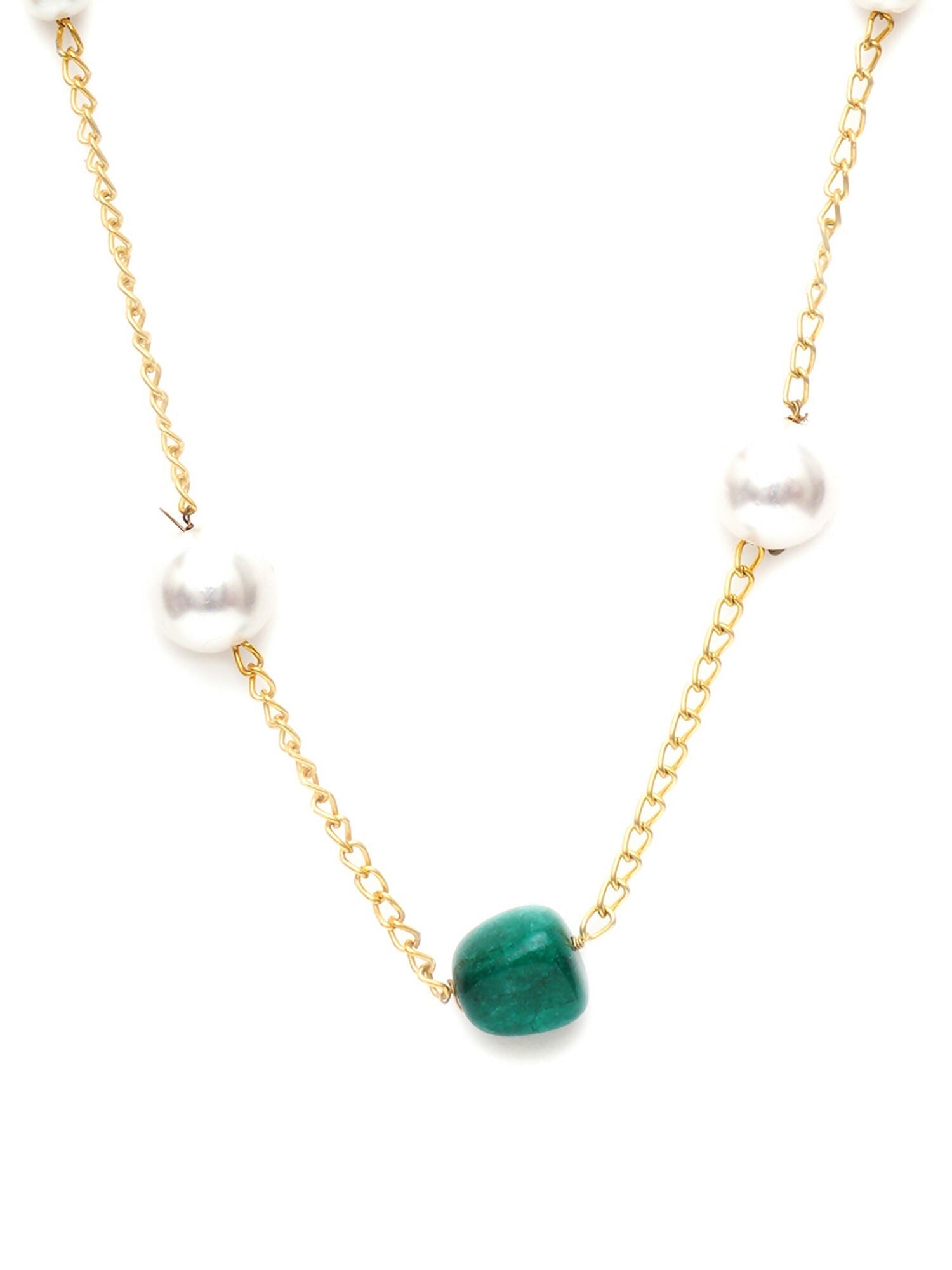 Layered Pearl and Emerald Neckpiece (gold) - Ruby Raang | Swadesiicart
