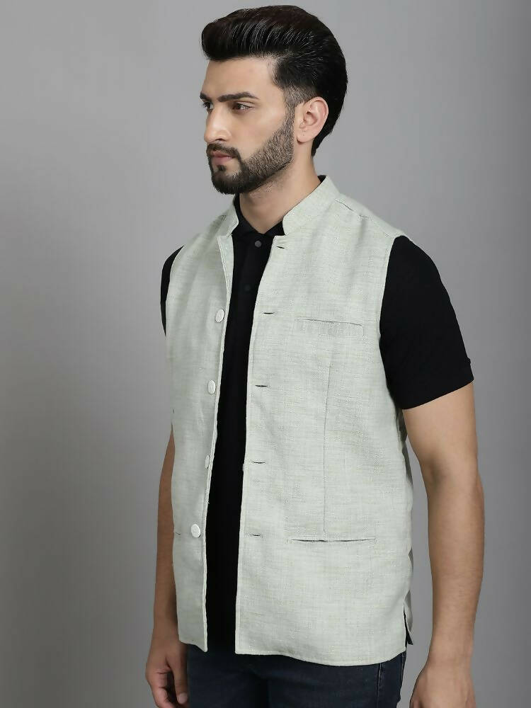 Even Apparels Nehru Jacket With Welt Pockets - Green 