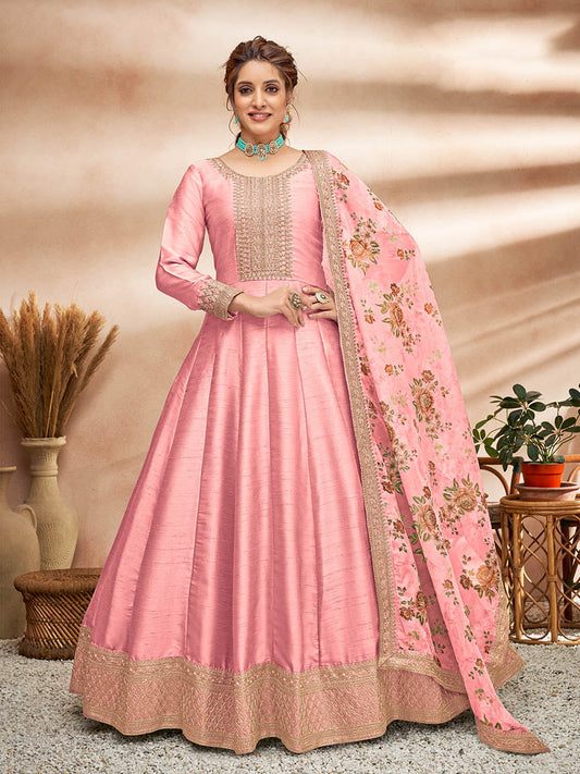 Myra Baby Pink Art Silk Embroidered Anarkali Suit 