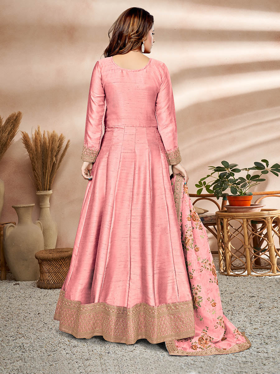 Myra Baby Pink Art Silk Embroidered Anarkali Suit 