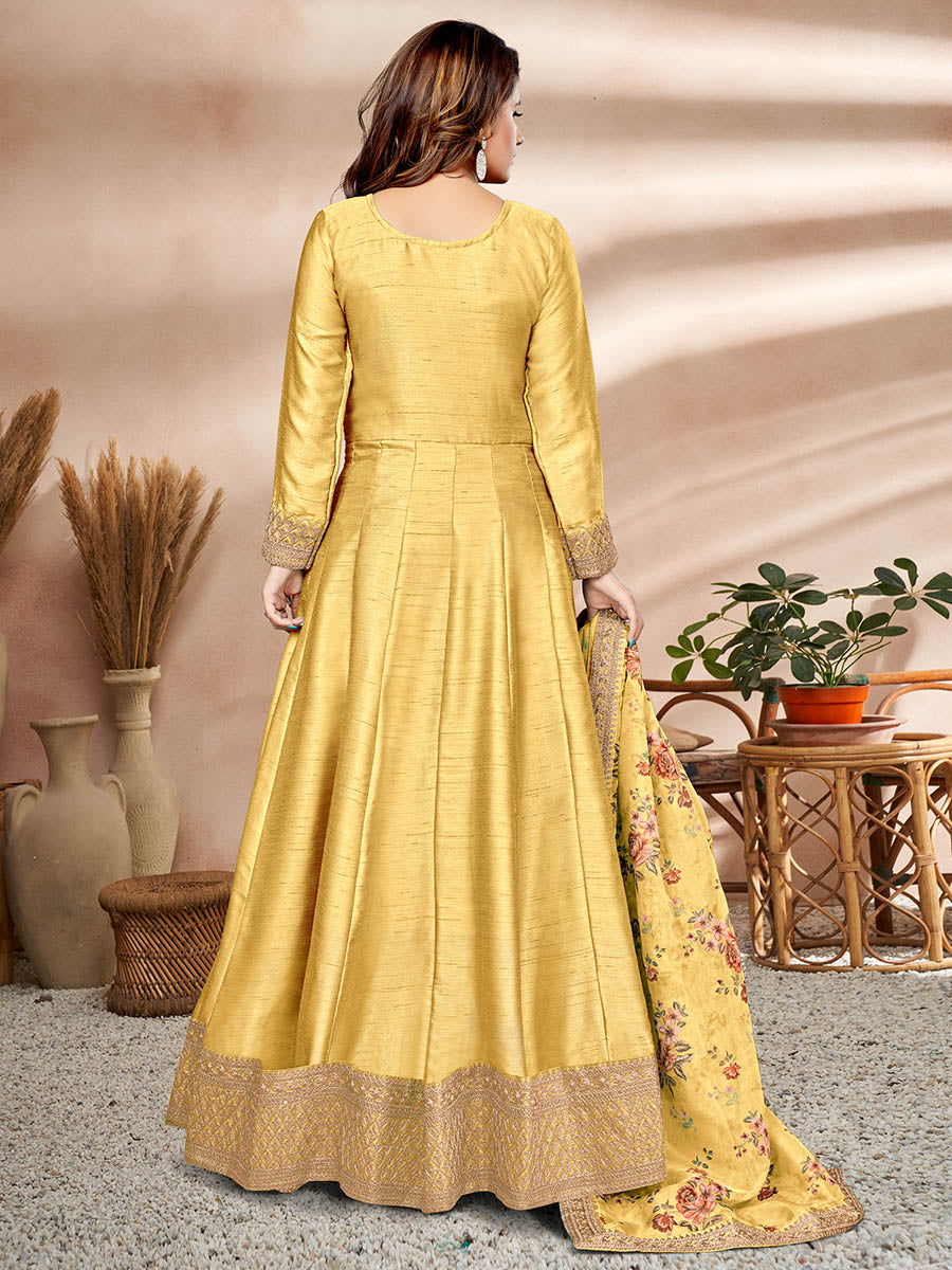 Myra Yellow Art Silk Embroidered Anarkali Suit 
