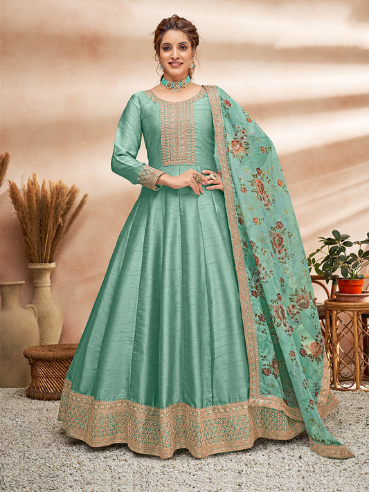 Myra Sea Green Art Silk Embroidered Anarkali Suit 