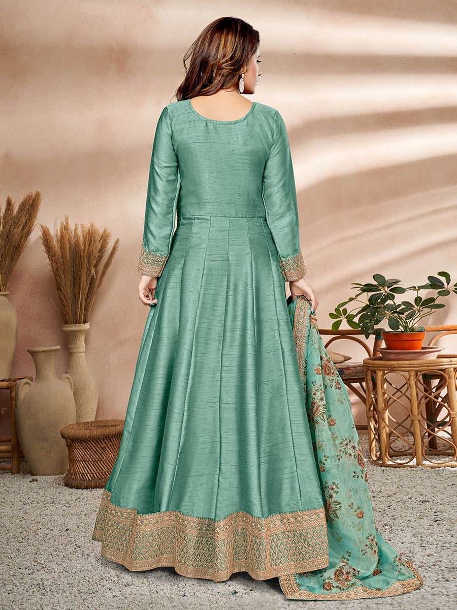 Myra Sea Green Art Silk Embroidered Anarkali Suit 