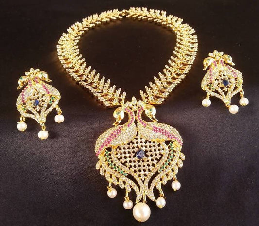 Multicolor Peacock Bridal Necklace Set