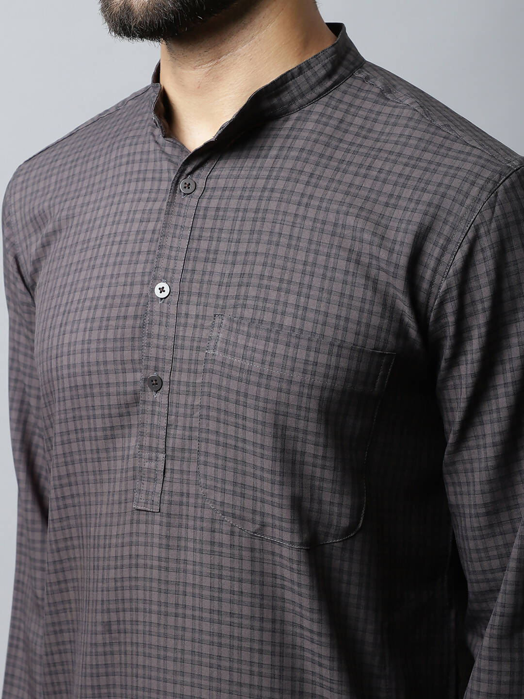 Even Apparels Black Color Pure Cotton Men's Kurta With Band Collar (CHK1166) 