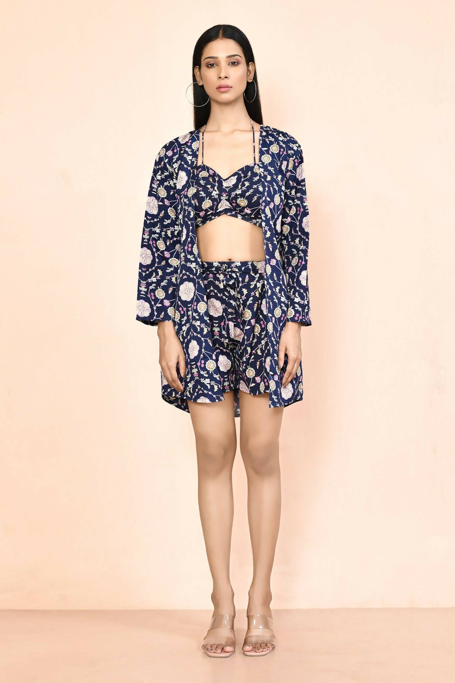 Navy Blue Platinum Creap Printed Co-Sets - Femella
