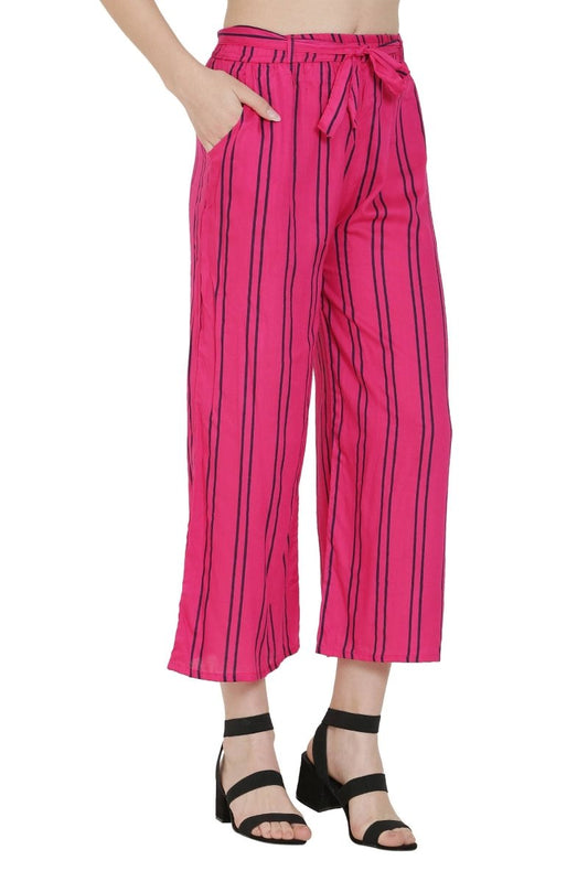 Asmaani Pink Color Rayon Fabric Stripped Palazzo