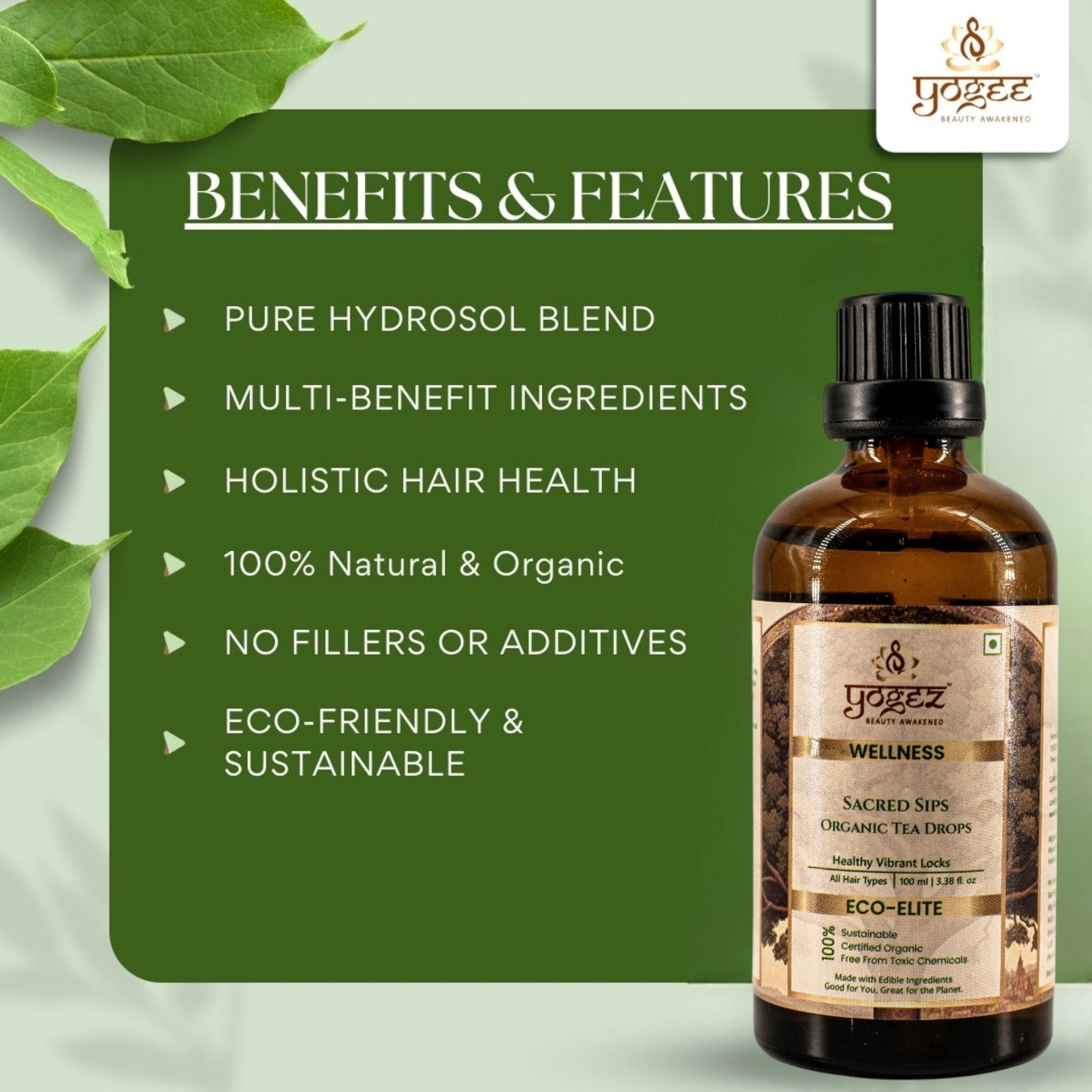 Yogez Sacred Sips Tea Drops- Hair Health  Grab2Buy Yogez Grab2Buy