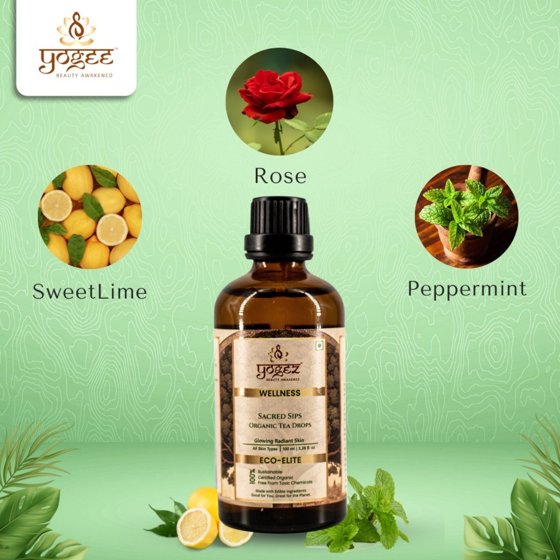 Yogez Sacred Sips Tea Drops- Skin Health  Grab2Buy Yogez Grab2Buy