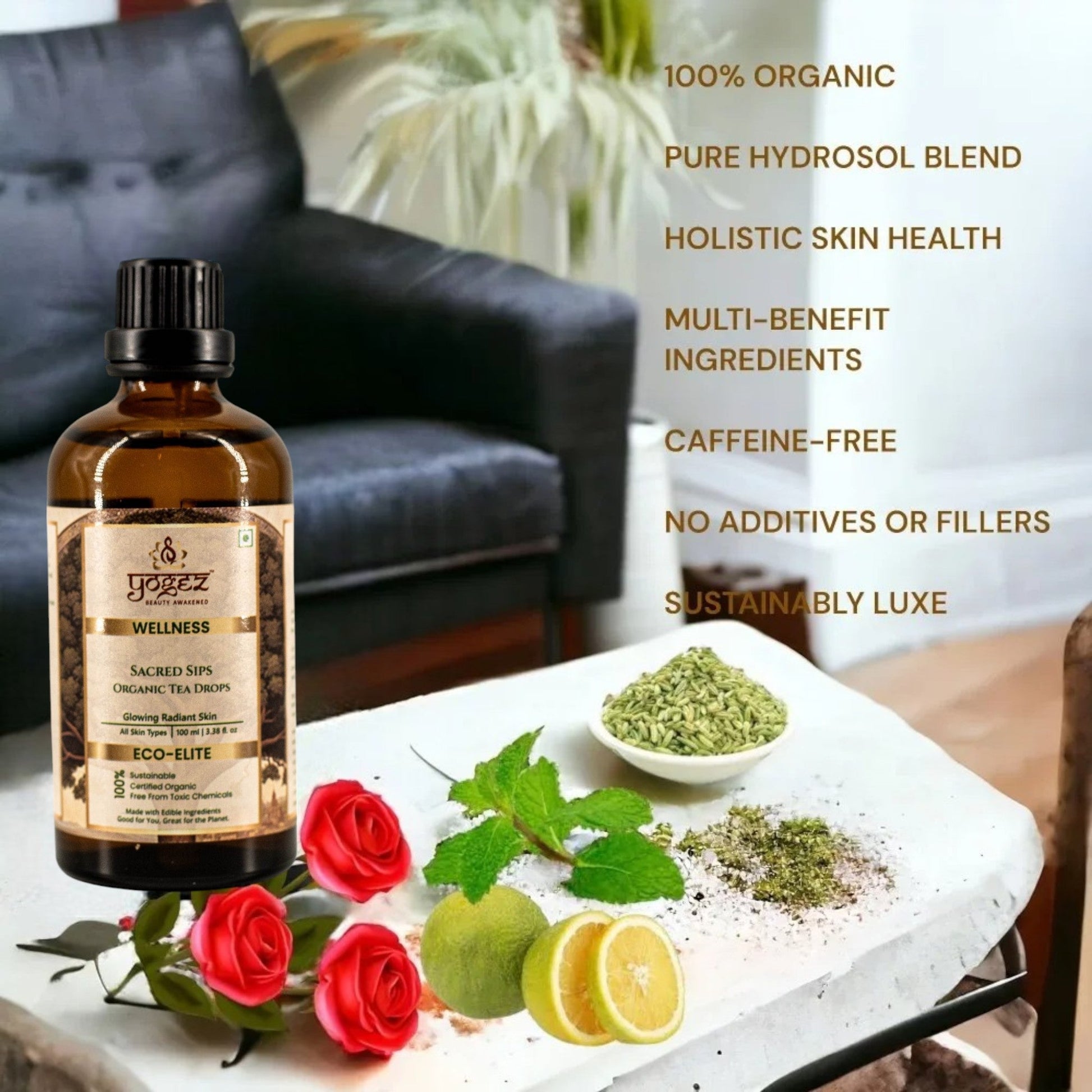 Yogez Sacred Sips Tea Drops- Skin Health  Grab2Buy Yogez Grab2Buy