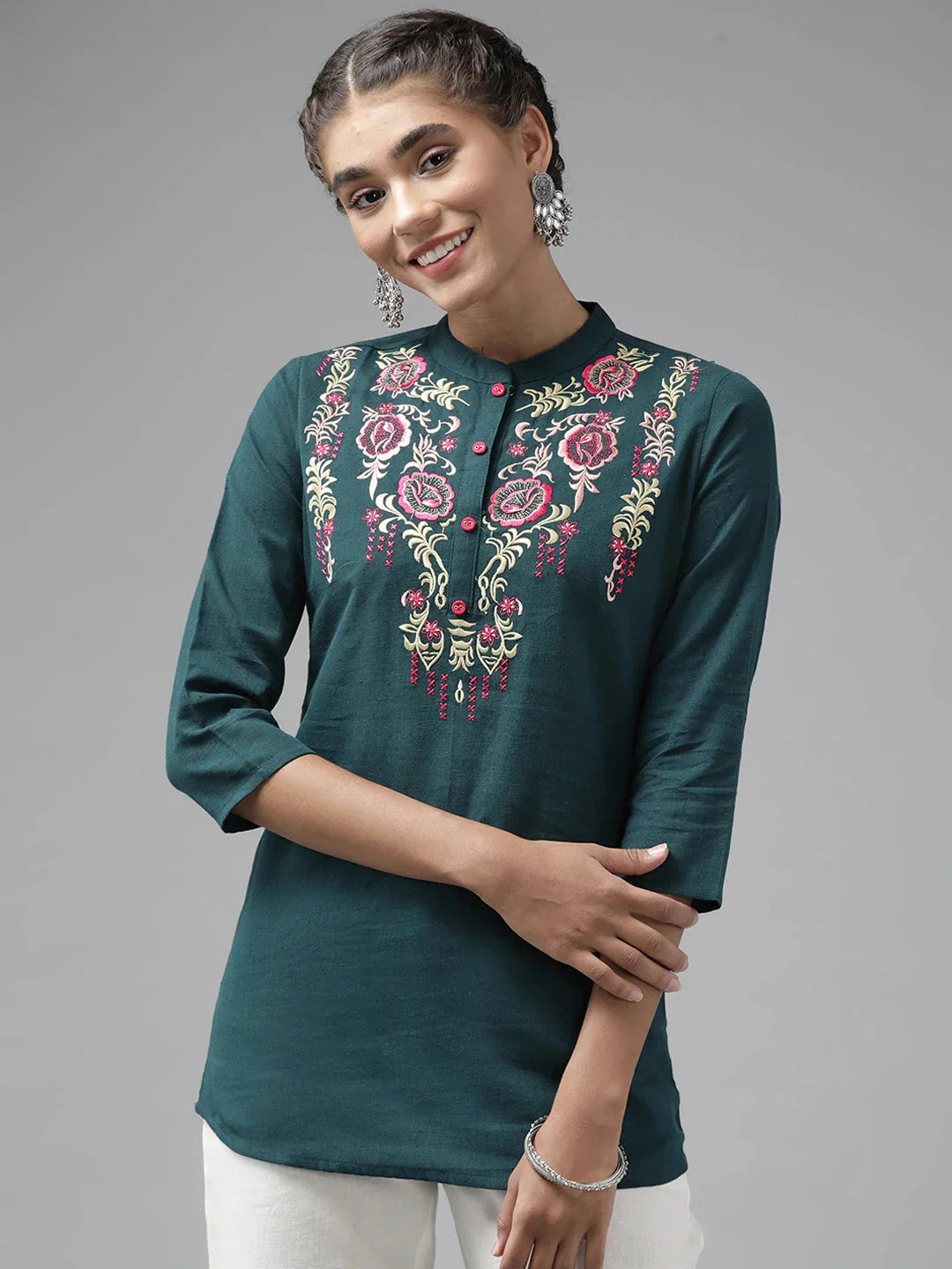 Yufta Teal Floral Embroidered Top  Grab2Buy Yufta Grab2Buy