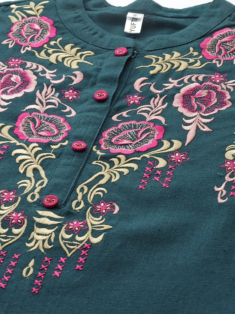 Yufta Teal Floral Embroidered Top  Grab2Buy Yufta Grab2Buy