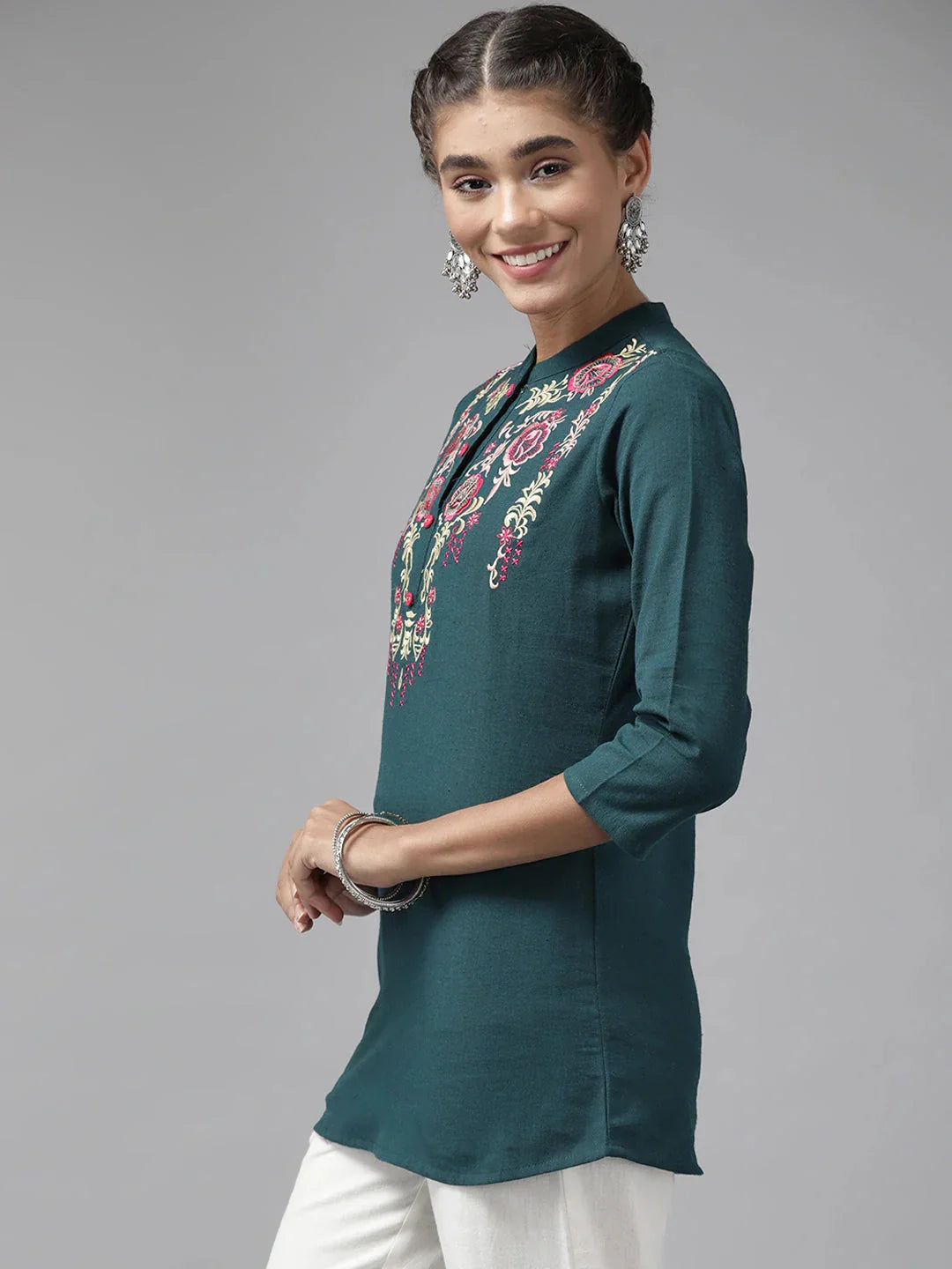 Yufta Teal Floral Embroidered Top  Grab2Buy Yufta Grab2Buy
