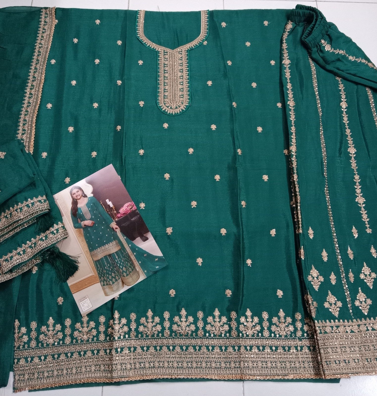 Anaita Teal Chinon Embroidered Salwar Suit
